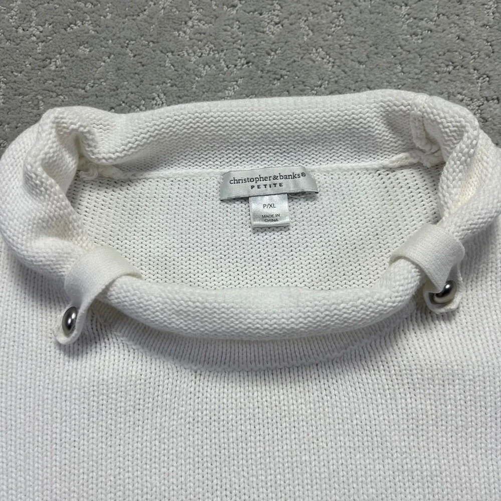 VTG‎ Christopher & Banks Sweater Womens XL/P White Cotton Roll Neck 3/4 Sleeve